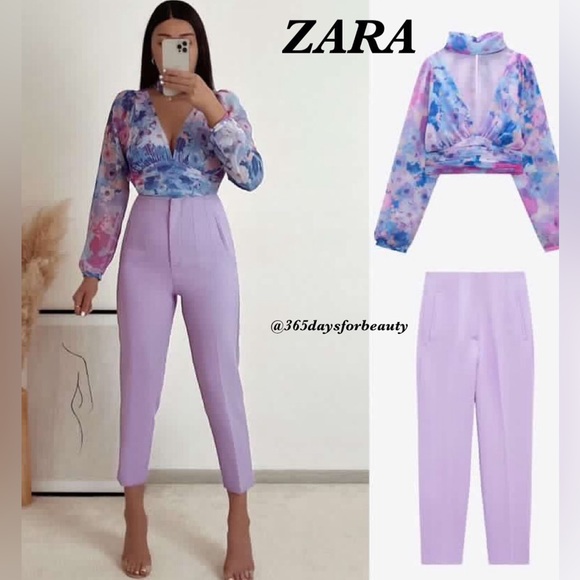 ZARA gorgeous purple/blue cropped blouse size small - Picture 5 of 12
